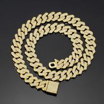Necklace+Bracelet Cuban Link Chain Hip Hop Men Necklace 14mm iced out paris chain 2 Row Rhinestone Paved Miami Rhombus Cuban 14MM&40cm auksas