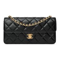Chanel 23a Diamond-Pattern Leather Chain-Link Logo Decoration Sheepskin Material Vintage Gold Chain Single Shoulder Bag Handbag Female Black Basic+Dust Bag juoda