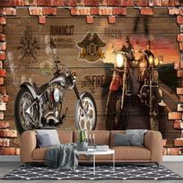 Retro Motociklo Plytų Sienos Tapetas 3D Grafiti Freska Svetainė Miegamasis Grafiti Tapetas 200 cm(W) x 140 cm(H) brown