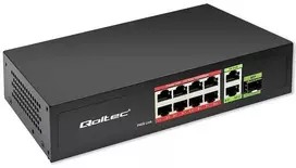 Šakotuvas „Qoltec SWITCH FAST Ethernet PoE“ tinklo komutatorius, 8x RJ45, PoE, 2x RJ45, Uplink, 1x SFP | 120 W | 1000MB