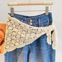 Trendy Lace Trim Fart Curtain Slim Fit Hollowed-out Hip Curtain Y2K Pretty Mini Skirt Summer smėlis