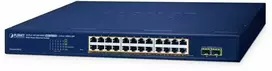 Šakotuvas PLANET 24 prievadų 10/100/1000T 802.3at PoE + 2 prievadų 1000X SFP Web Smart E