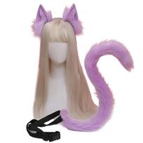 Animacinių ausų ir uodegos rinkinys Kaukės Balius Helovinas Katės Cosplay vakarėlio kostiumas Ausys Plaukų lankelis Galvos apdangalas Lolita Aksesuarai violetinė
