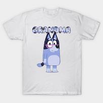 Men Black Print T-shirt Bluey And Bingo Grandma Vintage Cartoon No-Cut Transfer Paper Print Cotton Tshirt XL balta