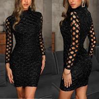 Womens Fashion Sexy Full Sleeve Palid Club Dress XL juoda