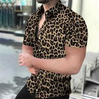 Vasaros vyriški havajietiški marškiniai su atlapais Camisa Leopard 3D spausdinti marškiniai vyrams moterims trumpomis rankovėmis vienaeiliai marškiniai bliuska paplūdimio S