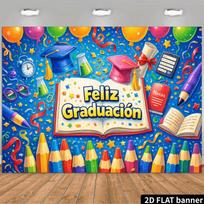 2D Feliz Graduación Backdrop Pencil Book Graduation Photo Booth Background 47.2x31.5inch/120*80cm