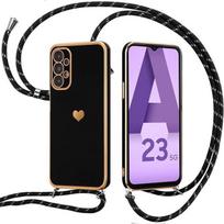 Case for Samsung Galaxy A23 4G-5G Shockproof Anti-Scratch Heart Pattern with Black Lanyard juoda