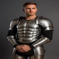 Medieval Knight Steel Men's Battle Silver Muscle Cuirass with Pauldrons, Muscle Breastplate Armor Cosplay Roleplay Costume Gift