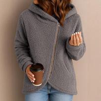 2025 Autumn Winter Women's Sherpa Hoodie, Oversized Zip Up Fleece Jacket with Plush Lining, Cozy Casual Streetwear Coat for Cold Weather S pilka