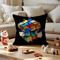 Cool R-Rubiks Cube Pillow Case Silky Short Plush with Invisible Zipper Dustproof Sofa Cushion Cover for Home Decor 12x12Inch
