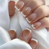 Europe and the United States hot-selling models 24 nail art, nail fashion small fresh gradual change French short square wear nail Free jelly glue + rubbing strips