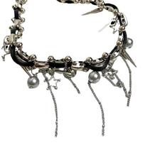 Retro Metal Chain Rivet Choker Love Tassel Y2K PU Necklace Jewelry Accessories Pendant Party juoda
