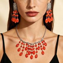 Dopamine Beaded Tassel Necklace Earrings Bold Statement Jewelry Set Bohemian Drop Pendant Accessory Set for Women