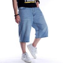 European And American Hip-Hop Jeans Men'S Shorts Loose Cropped Pants Plus Fat Plus Plus Size Mid Length Pants Skateboarding Pants Summer 32 šviesiai mėlyna spalva