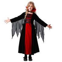 Vaikų vampyro kostiumas Helovino vakarėliui Vaikams stovi antkaklis Ragana Burtininkė Cosplay Merginos vaidmenų žaidimas Suknelė viduramžių juoda raudona 150