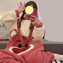 Winter Warm Flannel Pyjamas Anime Onesie Adults Animal Pajamas Set Women Men Bear Sleepwear Cosplay Halloween Christmas Jumpsuit S