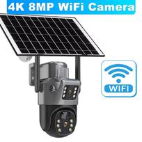 6K 12MP WiFi saulės kamera 10x priartinimas trijų objektyvų lauko PTZ vaizdo stebėjimas žmogaus aptikimas saugumo apsauga išmanioji CCTV kamera Wifi Cam No Zoom