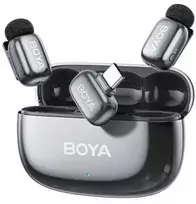 BOYA belaidis mikrofonas „Mini 2-02“ 2,4 GHz, su dirbtinio intelekto valdomu triukšmo slopinimu, 2 siųstuvais ir 1 imtuvu (C tipo), pilkos spalvos, ES