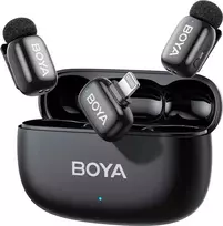 BOYA belaidis mikrofonas Mini 2-03 2.4GHz, dirbtinio intelekto valdomas triukšmo slopinimas su 2 siųstuvais ir 1 imtuvu (Lightning) Juodas EU