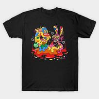Men Black Print T-shirt Ren And Stimpy No-Cut Transfer Paper Print Cotton Tshirt 3XL juoda