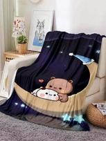 Cute Bubu And Dudu Series Blanket Cartoon Print   Warm Flannel Soft Comfortable Home Travel Blanket Bed Blanket Birthday Gift 75X95CM pilka spalva