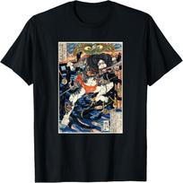 Japanese Samurai Warrior Traditional Ukiyo-E Style Art T-Shirt S juoda