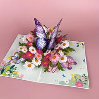 1pc Card Vibrant 3D Pop-Up Greeting Card with Colorful Butterflies & Daisies -for Birthdays, Teacher Appreciation, Thanksgiving slyva
