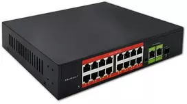 Šakotuvas Qoltec Przełącznik sieciowy SWITCH Fast Ethernet PoE | 16x RJ45 10/100Mb/s | 2x RJ45 Uplink 1000Mb/s | 1x SFP 1000Mb/s