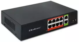 Šakotuvas Qoltec Przełącznik sieciowy SWITCH Fast Ethernet PoE | 8x RJ45 | 2x RJ45 Uplink | 120W | 10/100Mb/s