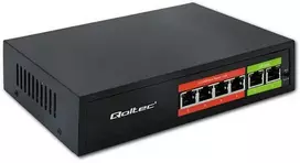 Šakotuvas „Qoltec 52289“ GREITO Ethernet PoE komutatorius | 4x RJ45 PoE | 2x RJ45 Uplink | 65 W | 10/100Mb/s
