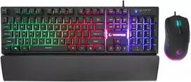 Pelės ir klaviatūros rinkinys Rampage KM-RX7 FORTUNA Rainbow RGB apšvietimas. pilno dydžio. 6400dpi pelė.