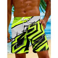 Summer men's essential atmospheric shorts fluorescent green geometric racing beach shorts M
