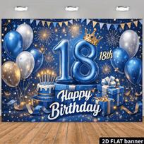 2D Blue Gold 18th Birthday Backdrop, Crown & Fireworks Photography Banner 47.2x31.5inch/120*80cm gray