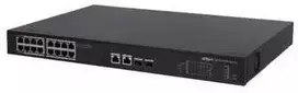 Šakotuvas „Dahua Technology PoE DH-PFS3220-16GT-190“ tinklo komutatorius, nevaldomas, L2 gigabito Ethernet (10/100/1000), palaikantis PoE, 1U, Juodas