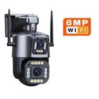 Nauja ES 12MP 6K WiFi IP kamera lauko PTZ trijų objektyvų dvigubi ekranai 10x priartinimas automatinis žmogaus sekimas, atsparus vandeniui 4K CCTV saugumo apsauga 4K 8MP  No Card