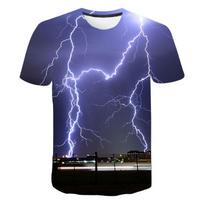 Vasariniai madingi šaunūs t-shirtai su žaibo grafika Vyrams Trend Atsitiktinis streetwear 3D spausdinti Laisvalaikio sportiniai per dideli t-shirtai Viršutiniai drabužiai S