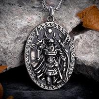 Retro Norse Mythology Warrior Crow Necklace Stainless Steel Double-sided Odins Wolf Raven Pendant Viking Rune Amulet Men Jewelry 60cm