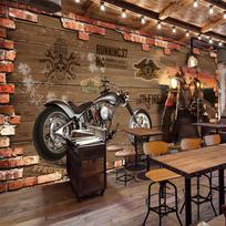 Individualus pritaikymas Retro motociklo plytų tapetai Restoranas Kavinė Kūrybiška dekoracija 3D reljefinis freskos Tapetai 3 D 200 cm(W) x 140 cm(H)