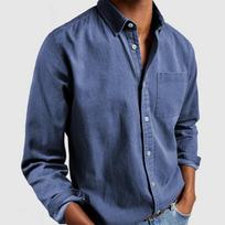 Male Basic Casual Shirts Solid Color Long Sleeve Pocket Design Button Cardigan Spring Autumn Turn-down Collar Men's Tops M karališkos mėlynos spalvos