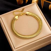 Gold Herringbone Snake Chain Bracelet, Adjustable Flat Snake Bone Bangle, Elegant Chunky Jewelry for Women Daily Wear Gift auksas