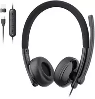 Ausinės - EMEET GeniusCall HS50 ausinės, HD garso, triukšmo slopinimo mikrofonas, USB-A/USB-C, Juoda