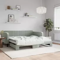 Lova kušetė su kušete be čiužinio Šviesiai pilka 100x190 cm Velvet