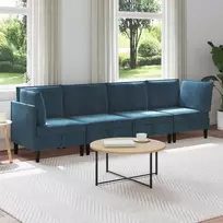 Svetainės baldų komplektas su pagalve 4 pcs Mėlyna Aksomas