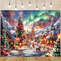 Kalėdų dienos vakarėlio dekoracija fono audinys Kalėdų miestelis Aurora sniego scena gobelenas tinkamas lauko namų dekoracijai 100x75cm