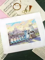 MP Studia Kryželiu siuvinėjimo rinkinys „Prie upės“ 25x20, katės ir miestas
