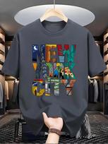 Men'S Casual Crew Neck T-Shirt with New York Letter Print,  Knit Fabric, Slight Stretch, Regular Fit, Summer Short Sleeve Top S armijos žalia spalva