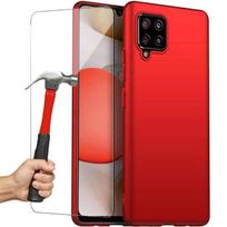 Case for Samsung A42 (6.1  ) Set of 2 Tempered Glass Protection in Simple Silicone Anti-Shock Red raudona