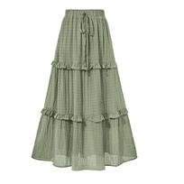 Women's Fashion Color Drawstring Elastic Waist Loose Long Skirt M žalia