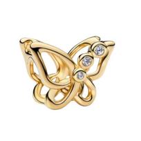 Pandora Šokantis drugelis tuščiavidurio dizaino pakabukas Moteriškas pakabukas Sidabrinisauksinis 794369C01 Box,Silver